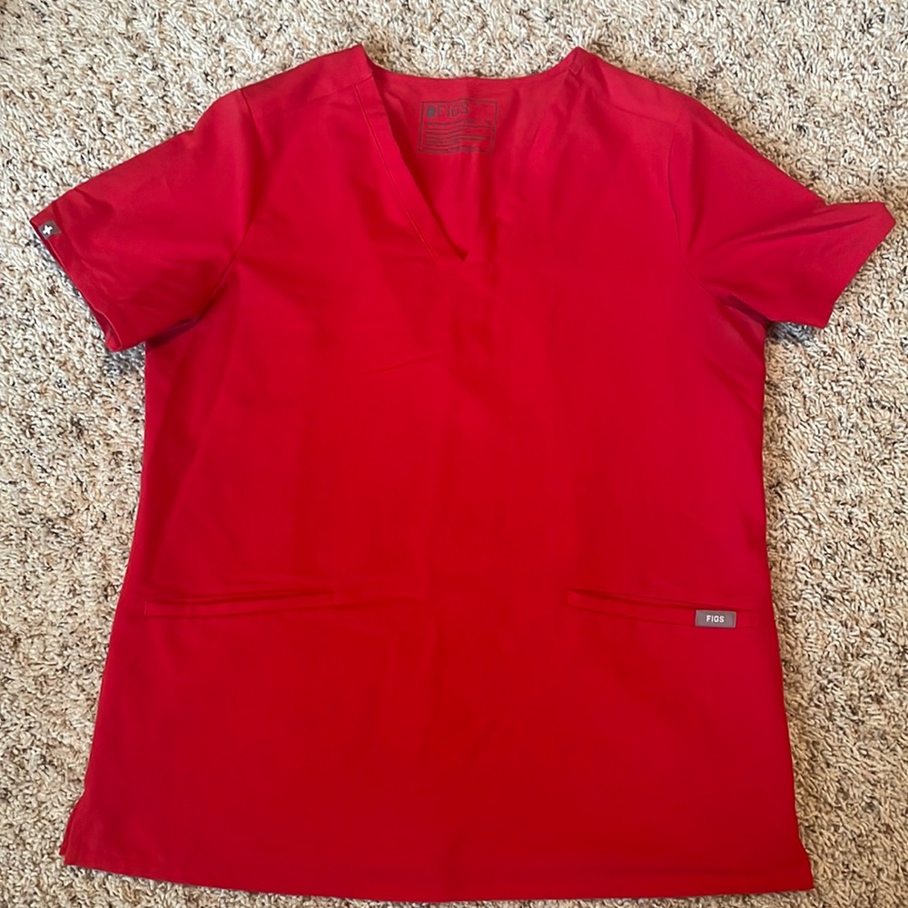 Red three pocket FIGS scrub top